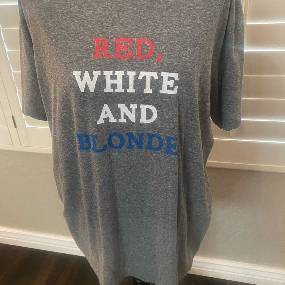 Gray Graphic Tee - Red, White, and Blue Design